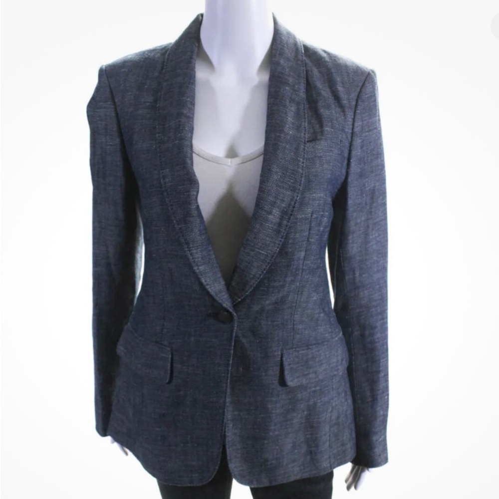 Rag & Bone Blue Print One Button Split Hem Blazer - image 2